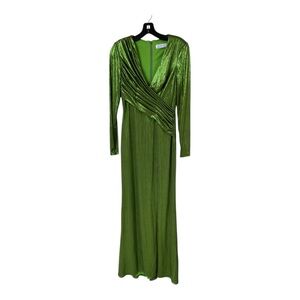 IEENA for Mac Duggal Dress Womens 2 Green Metallic Draped Long Sleeve Gown 26684